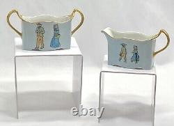 VTG Beautiful Porcelain WithGold AMISH Couple Set Of 8 Teacup/Snack Plates & More