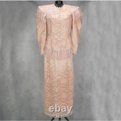VTG Elegant Lorrie Kabala Peach Lace 2 Piece Skirt Set 1980s Stunning Size 4-6