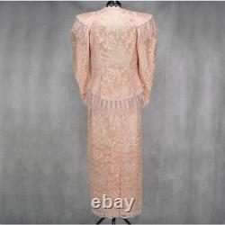 VTG Elegant Lorrie Kabala Peach Lace 2 Piece Skirt Set 1980s Stunning Size 4-6