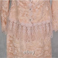 VTG Elegant Lorrie Kabala Peach Lace 2 Piece Skirt Set 1980s Stunning Size 4-6