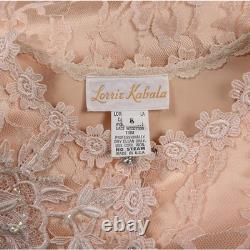 VTG Elegant Lorrie Kabala Peach Lace 2 Piece Skirt Set 1980s Stunning Size 4-6