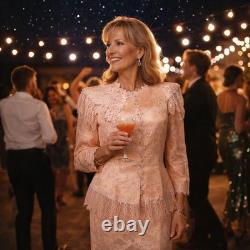 VTG Elegant Lorrie Kabala Peach Lace 2 Piece Skirt Set 1980s Stunning Size 4-6