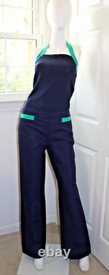 VTG Ralph Lauren Navy Blue Pants & Top Set Black Label Collection Green Trim EUC