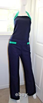 VTG Ralph Lauren Navy Blue Pants & Top Set Black Label Collection Green Trim EUC