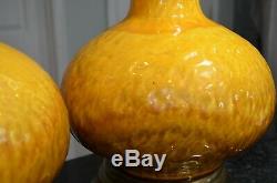 VTG Underwriters Labs Set of Two Mid Century Modern Lamps Yellow Drip Glaze