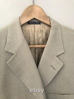 Versace Collection Khaki Gray Herringbone 2pc Suit Set Blazer 44R Pants 32 X 30