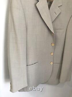 Versace Collection Khaki Gray Herringbone 2pc Suit Set Blazer 44R Pants 32 X 30