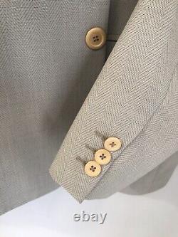 Versace Collection Khaki Gray Herringbone 2pc Suit Set Blazer 44R Pants 32 X 30