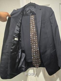 Versace Collection Suit 40R W34 100% Wool Solid Black 2 Pc w Giorgio Armani Tie