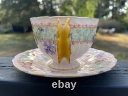 Vintage 1930's Aynsley Butterfly Handle Floral Pattern Tea Cup Saucer Very Rare