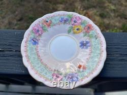 Vintage 1930's Aynsley Butterfly Handle Floral Pattern Tea Cup Saucer Very Rare