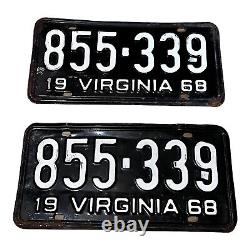 Vintage 1968 Virginia Collectible License Plate Set Of Two Pair Matched 855 339