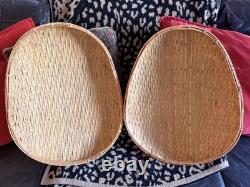 Vintage 60s/70s Bamboo Winnowing Shallow Baskets Great Condition Set Of Two