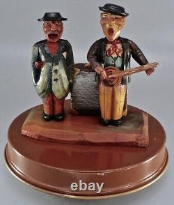 Vintage ANRI Hand Carved Wood Figural Two Men Singing Barware Set Made in ITALY