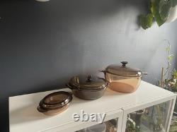 Vintage Amber Cookware Lot Corning Visions 4.5L Dutch Oven Anchor Ovenware 6 Pc