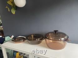 Vintage Amber Cookware Lot Corning Visions 4.5L Dutch Oven Anchor Ovenware 6 Pc