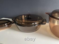 Vintage Amber Cookware Lot Corning Visions 4.5L Dutch Oven Anchor Ovenware 6 Pc