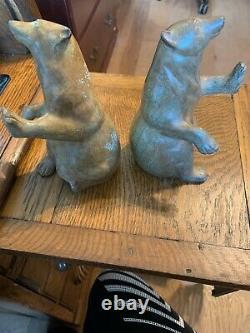 Vintage Beautiful Set Of Two Alabaster Stone Bear Statues With Free Shipping