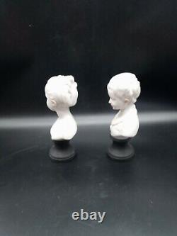 Vintage Bisque Bust Of Young Girl And Boy Set Of Two