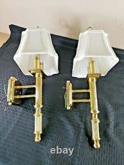 Vintage Brass Bouillotte Style Lamp Wall Sconces Set of Two