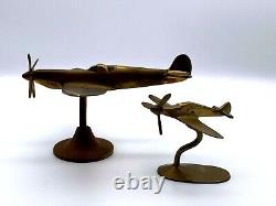 Vintage Brass Desktop Set of Two SPITFIRE Models