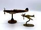 Vintage Brass Desktop Set Of Two Spitfire Models