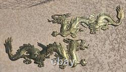 Vintage Brass Wall Hanging Dragon 24 Long Asian Mid Century Set of Two