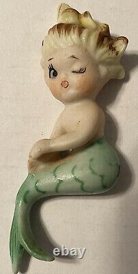 Vintage CERAMIC Bisque SMALL Mermaids Wall Hangings Japan Set Of Two