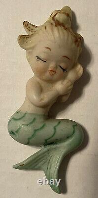 Vintage CERAMIC Bisque SMALL Mermaids Wall Hangings Japan Set Of Two