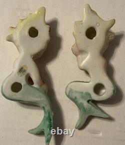 Vintage CERAMIC Bisque SMALL Mermaids Wall Hangings Japan Set Of Two