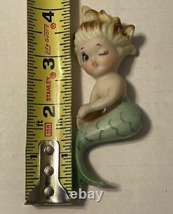 Vintage CERAMIC Bisque SMALL Mermaids Wall Hangings Japan Set Of Two