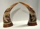 Vintage Carved Dragon Water Buffalo Horns Thailand Set Of Two