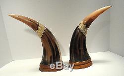Vintage Carved Dragon Water Buffalo Horns Thailand Set of Two