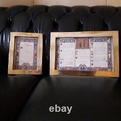 Vintage Catholic Church Latin Mass Altar Card Artistry Two Brass Frames Set