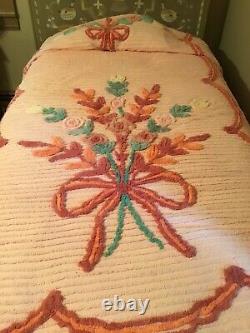 Vintage Chenille Bedspread Set Of Two Matching Twin Size