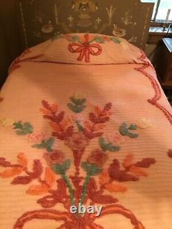Vintage Chenille Bedspread Set Of Two Matching Twin Size