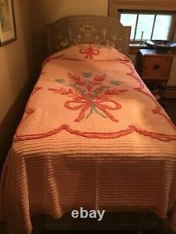 Vintage Chenille Bedspread Set Of Two Matching Twin Size