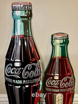 Vintage Coca Cola Bottle Thermometer & Sign Set of Two