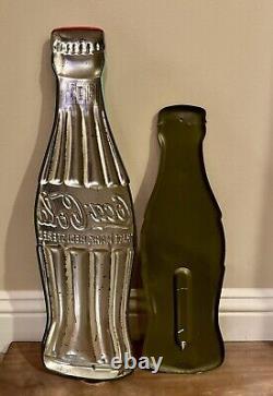 Vintage Coca Cola Bottle Thermometer & Sign Set of Two