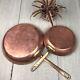 Vintage Copper Frying Pan Set Of Two Brass Handle Made In Sweden