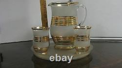 Vintage Czech Glass Pitcher, Two Glasses and Tray Set (Perfect Condition)