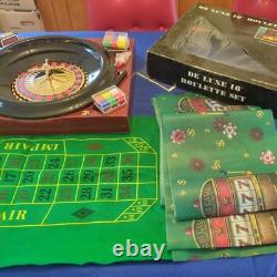Vintage Deluxe 16 Roulette and Black Jack Set with blue baise table cover