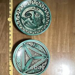 Vintage Domingo Punter Teruel Pottery Fish Plates Set of 2 Paterna Siglo III