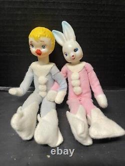 Vintage Felt Easter Bunny Rabbit Chick Pixie Knee Huggers Set Of Two Japan