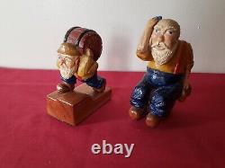 Vintage Folk Art Wood Carving Whimsical Two Piece Set Signed & Dated 1955