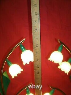 Vintage LILY OF THE VALLEY Astrolamp Table Lamp 3 Flowers Set Of Two RARE mcm
