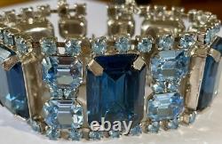 Vintage Large 2 Tone Blue Crystal Rhinestone Necklace Earrings Bracelet Set
