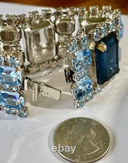Vintage Large 2 Tone Blue Crystal Rhinestone Necklace Earrings Bracelet Set