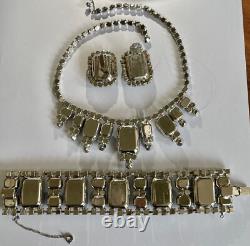 Vintage Large 2 Tone Blue Crystal Rhinestone Necklace Earrings Bracelet Set