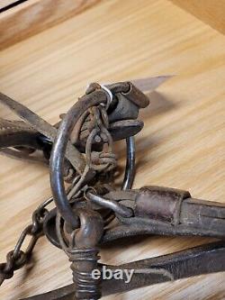 Vintage Leather Draft Horse Bridles Steel Design Set Of Two With Bits And Reins